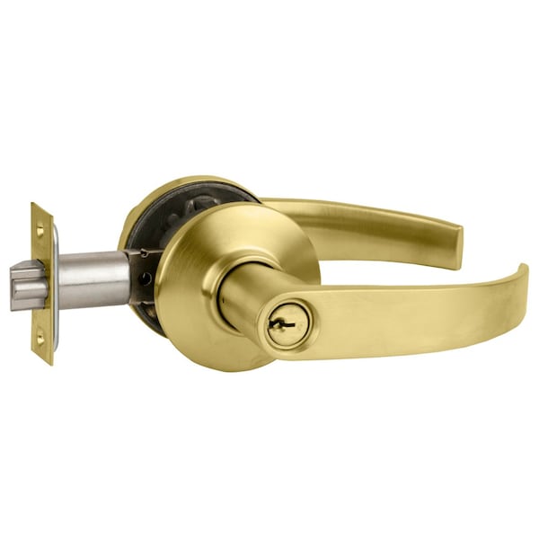 Schlage Grade 2 Tubular Lock, Storeroom Function, Key in Lever Cylinder, Neptune Lever, Satin Brass Finish, S80PD NEP 606 - main